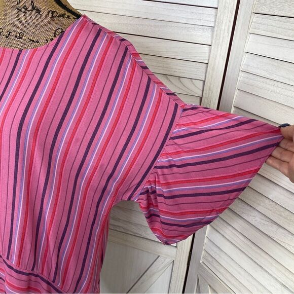 a.n.a. Striped Flounce Sleeve Tunic Blouse Pink Large - Picture 6 of 13
